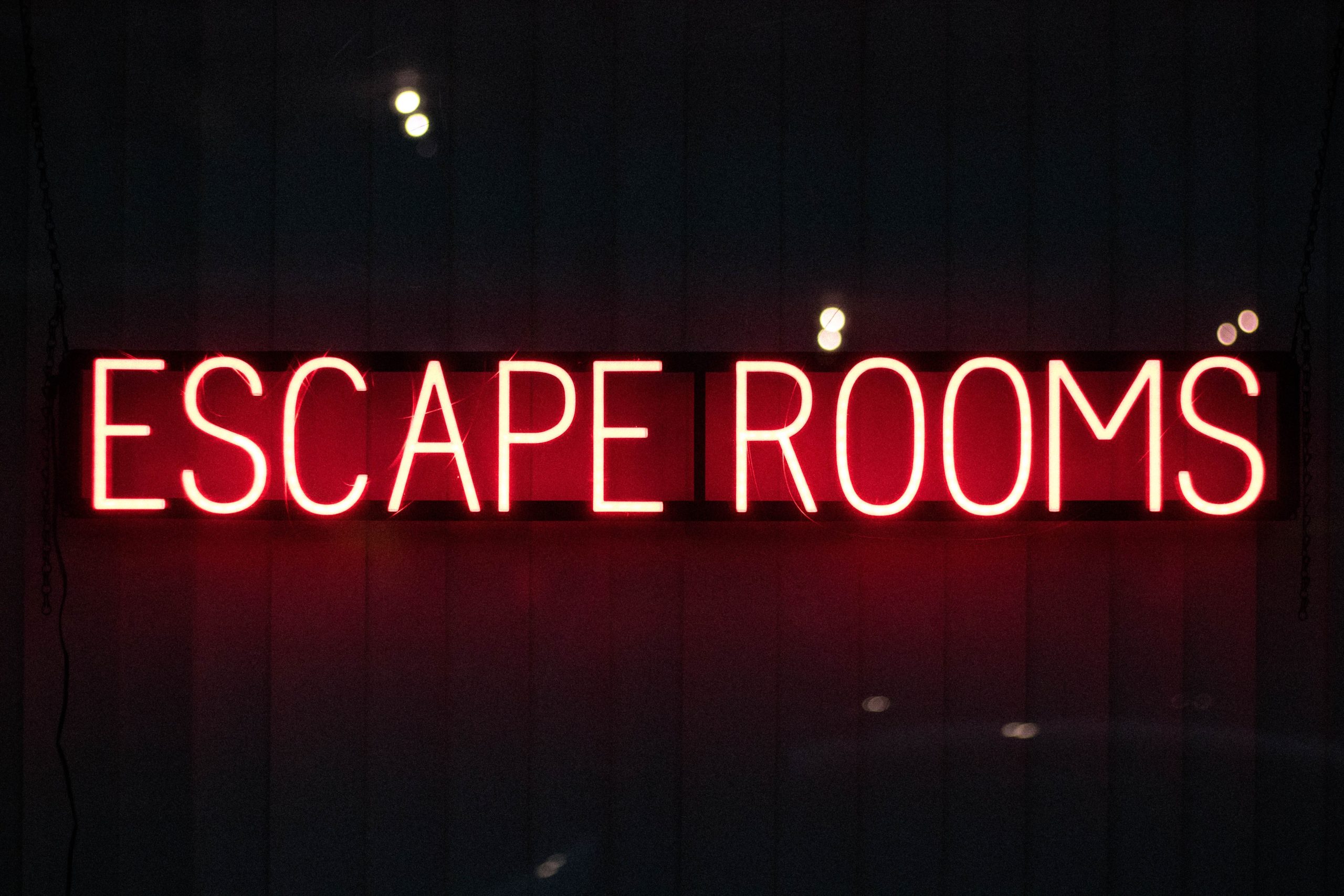Escape Rooms neon logo, Mid-Wales attraction